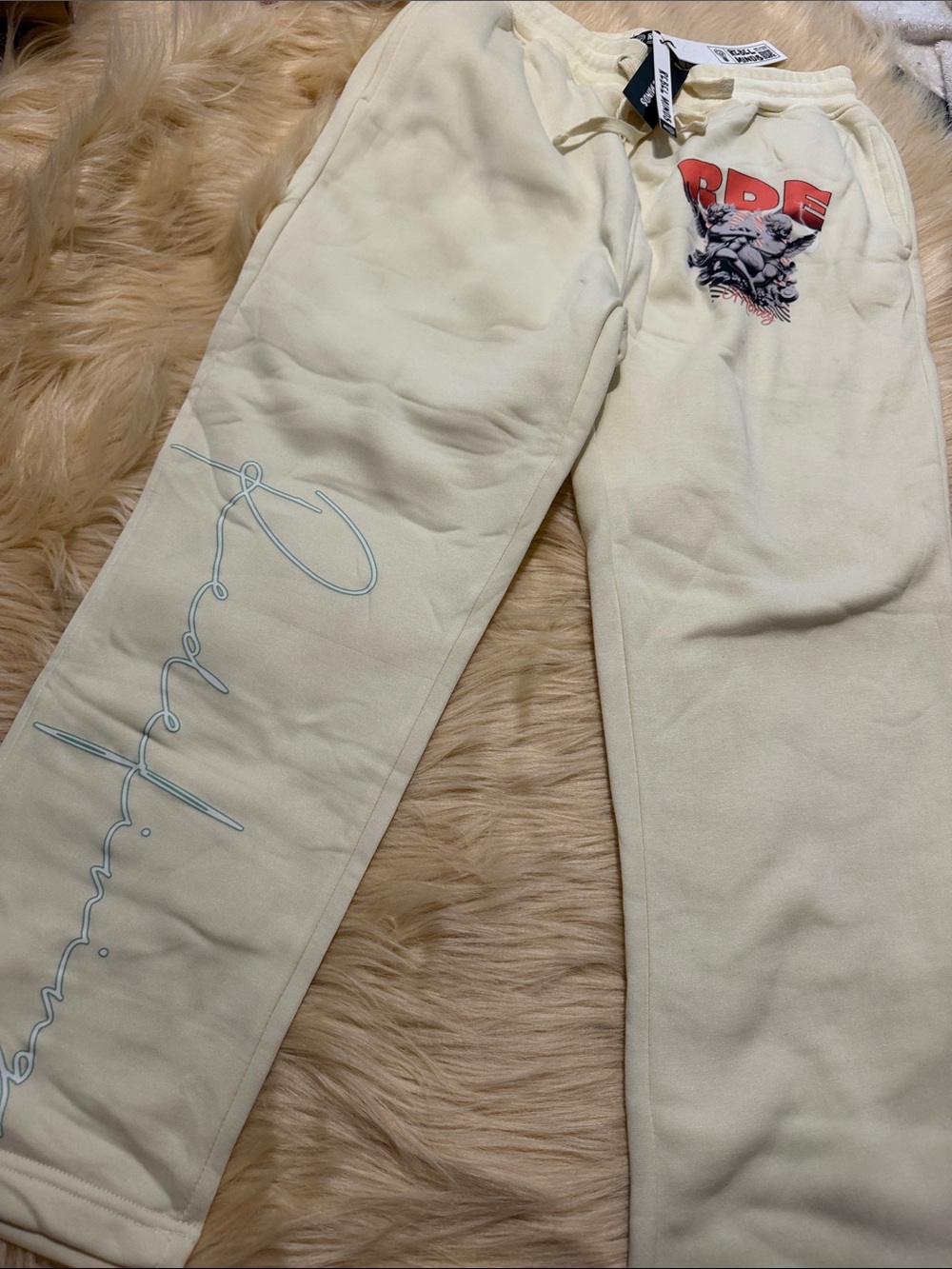 Script Logo Cream Joggers with Red Graphic size L